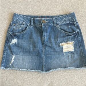 Elle Blue Distressed Denim Mini Skirt